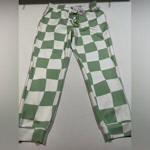 NWT LuLaRoe Medium Boyfriend Jogger Green and White Checkered